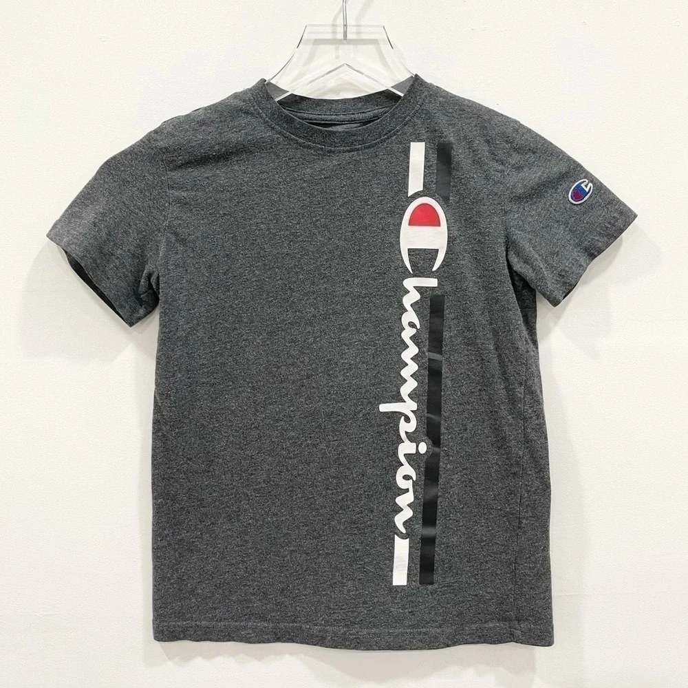 Champion Vertical Logo Short Sleeve Tee Grey Kid S